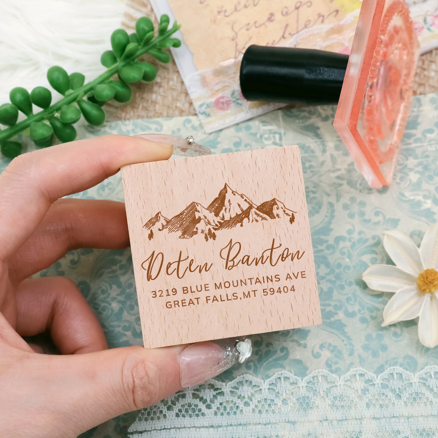 Custom Address Return Rubber Stamp with Your Signature Artwork (27 design)-2