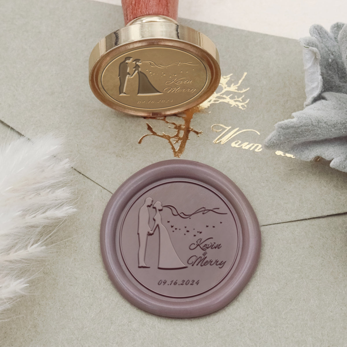Custom Mustache & Lips Wedding Wax Seal Stamp-21 2