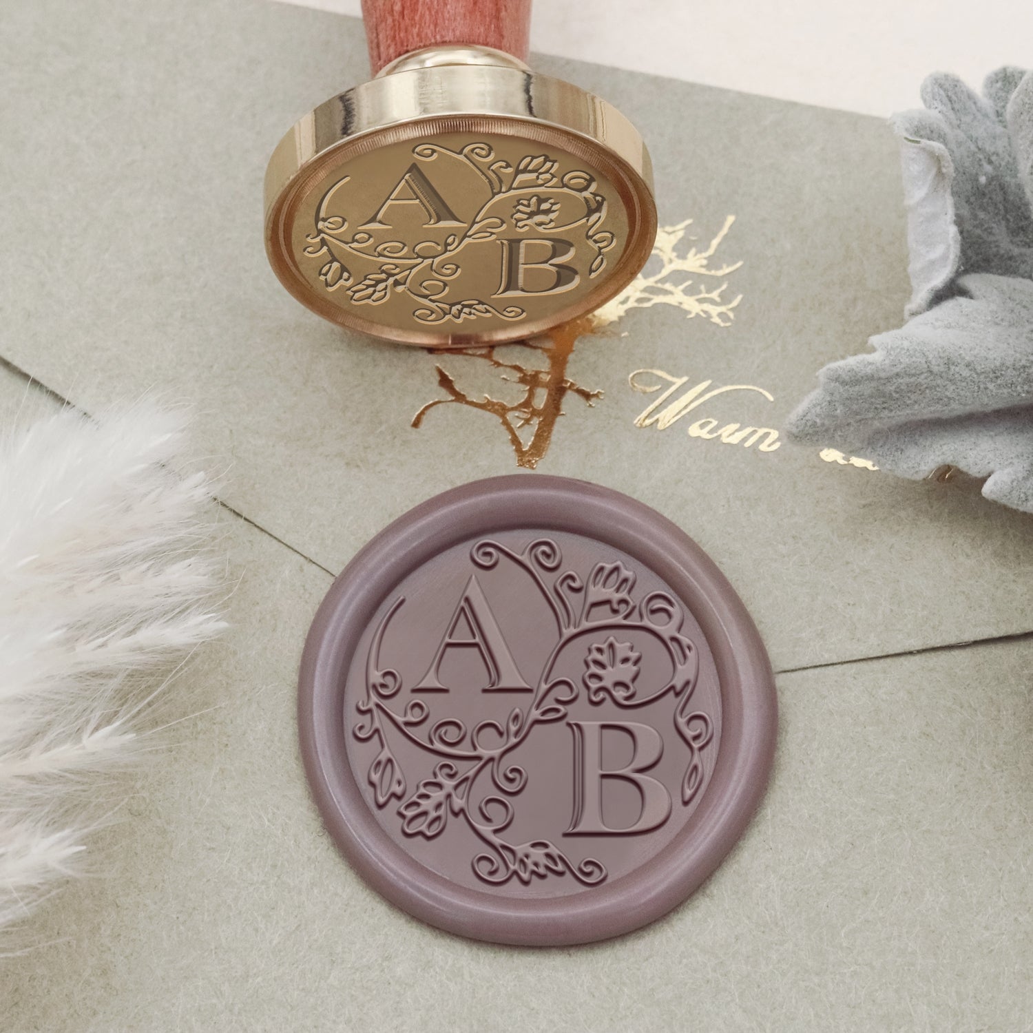 Custom Lily Wedding Monogram Wax Seal Stamp-31 2