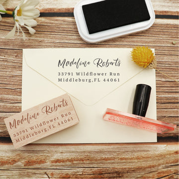 Custom Rectangular Handwriting Font Address Return Rubber Stamp (27 Designs)-2