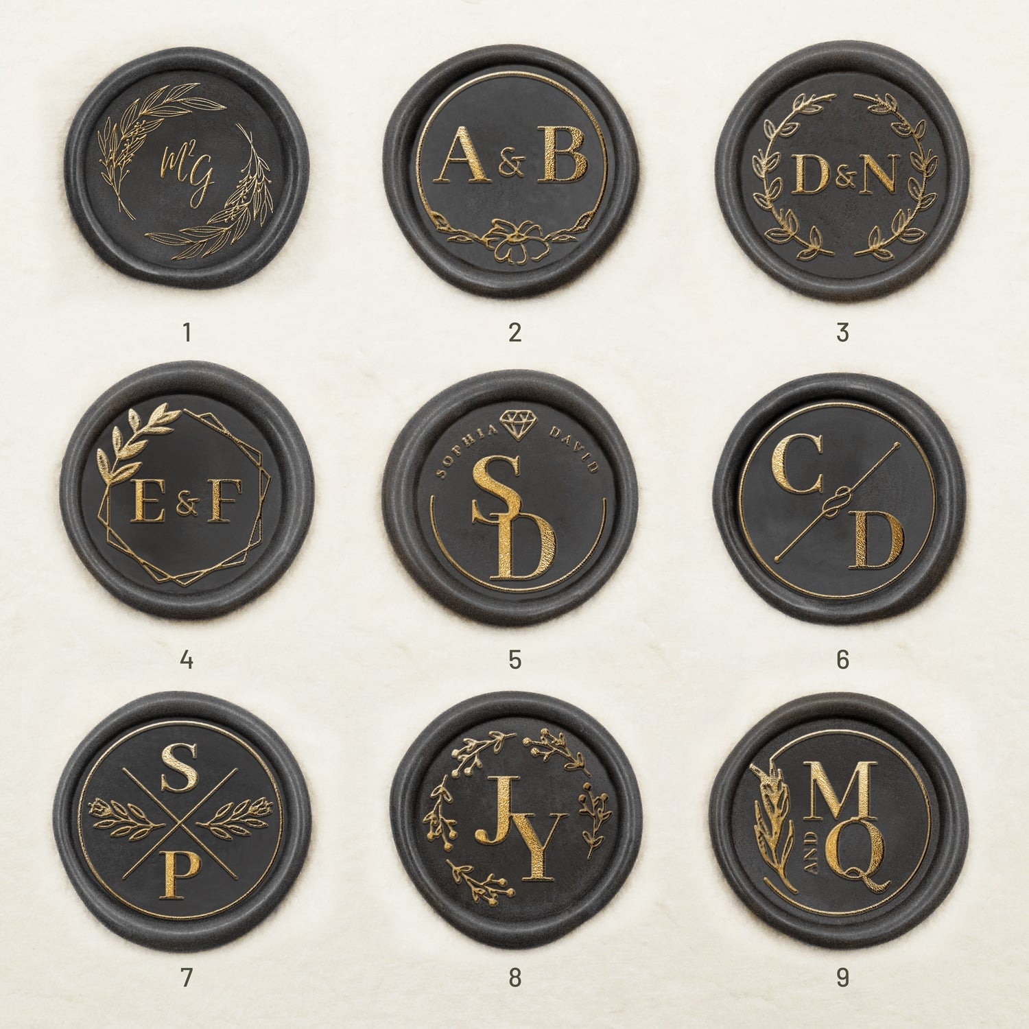Custom Wedding Monogram Wax Seal Stamp (36 Designs) 1-9