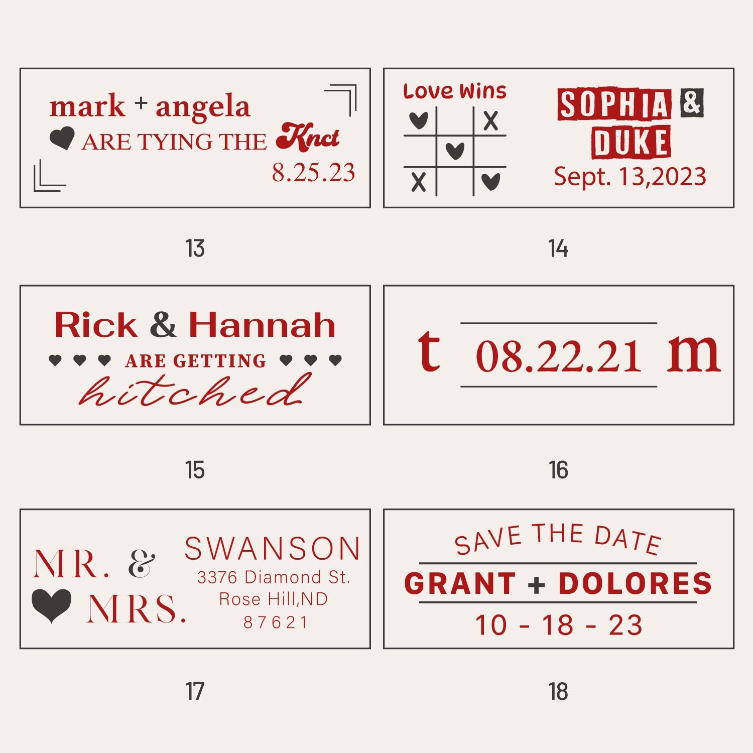 Custom Rectangle Wedding Wax Seal Stamp (18 Designs)-sku3