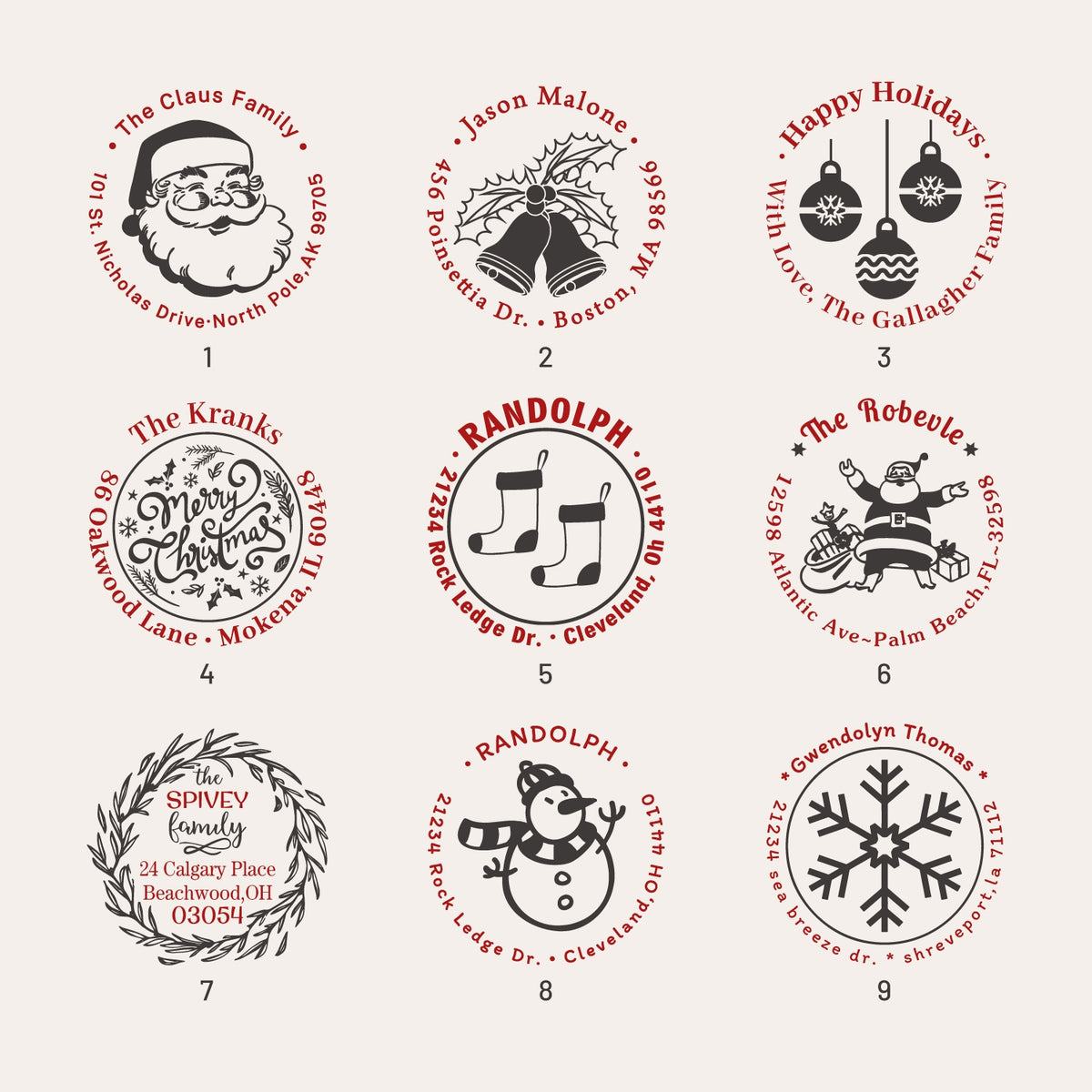 Custom Christmas Address Rubber Stamp (18 Designs) 1