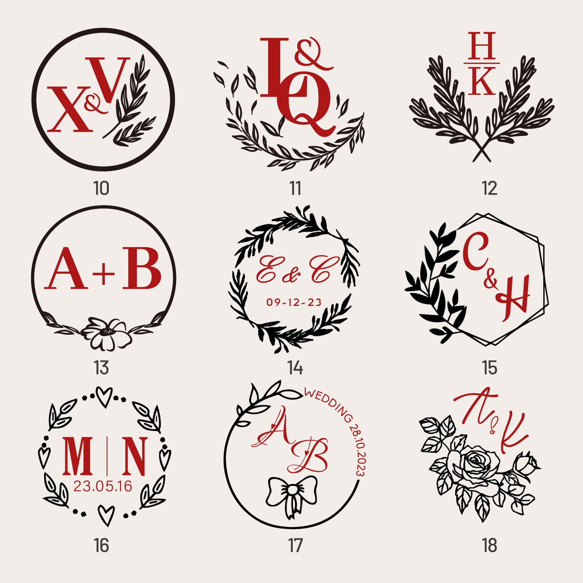 Custom Wedding Monogram Rubber Stamp (36 Designs) sku2
