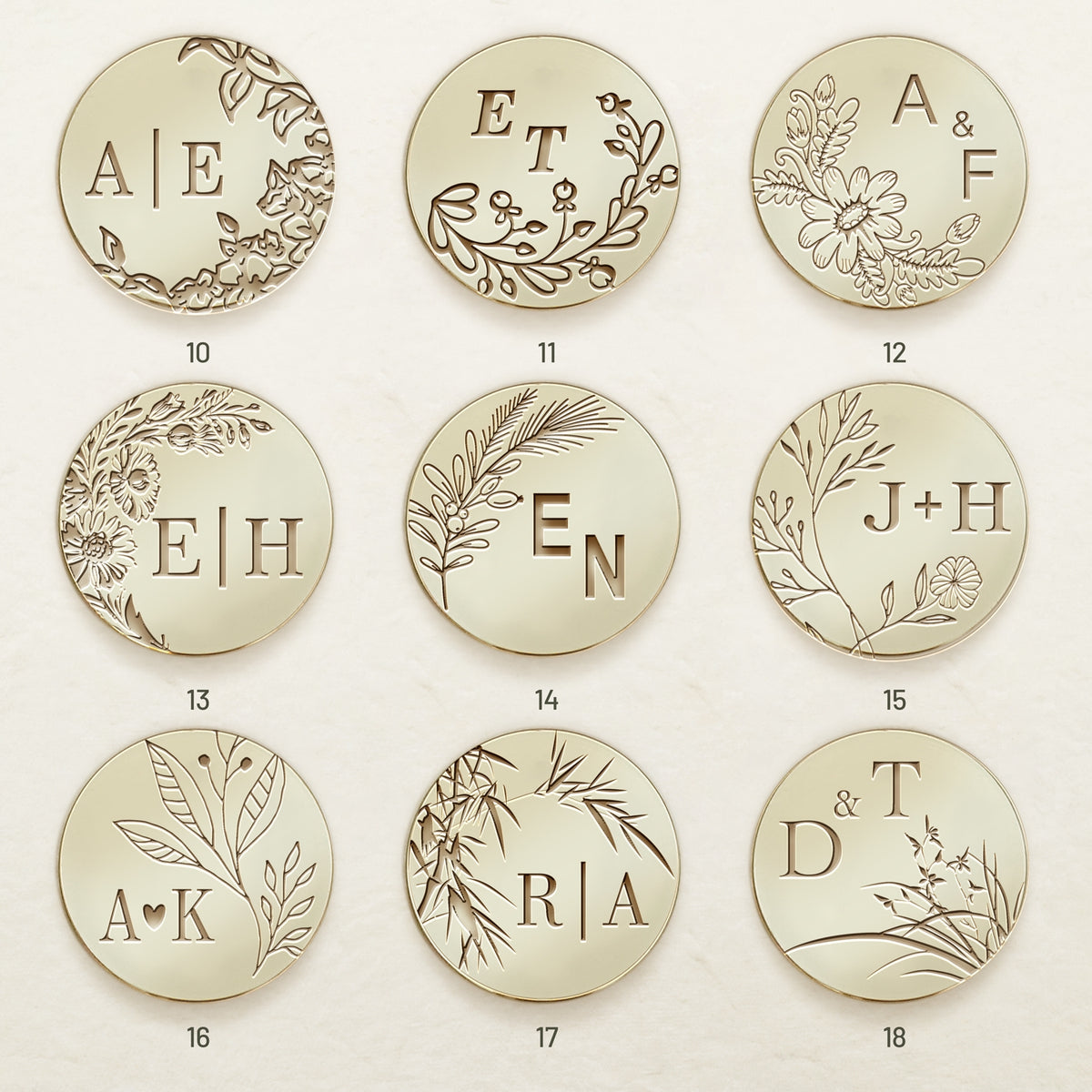 Custom Borderless Botanical Wedding Monogram Wax Seal Stamp (27 Designs)-sku2