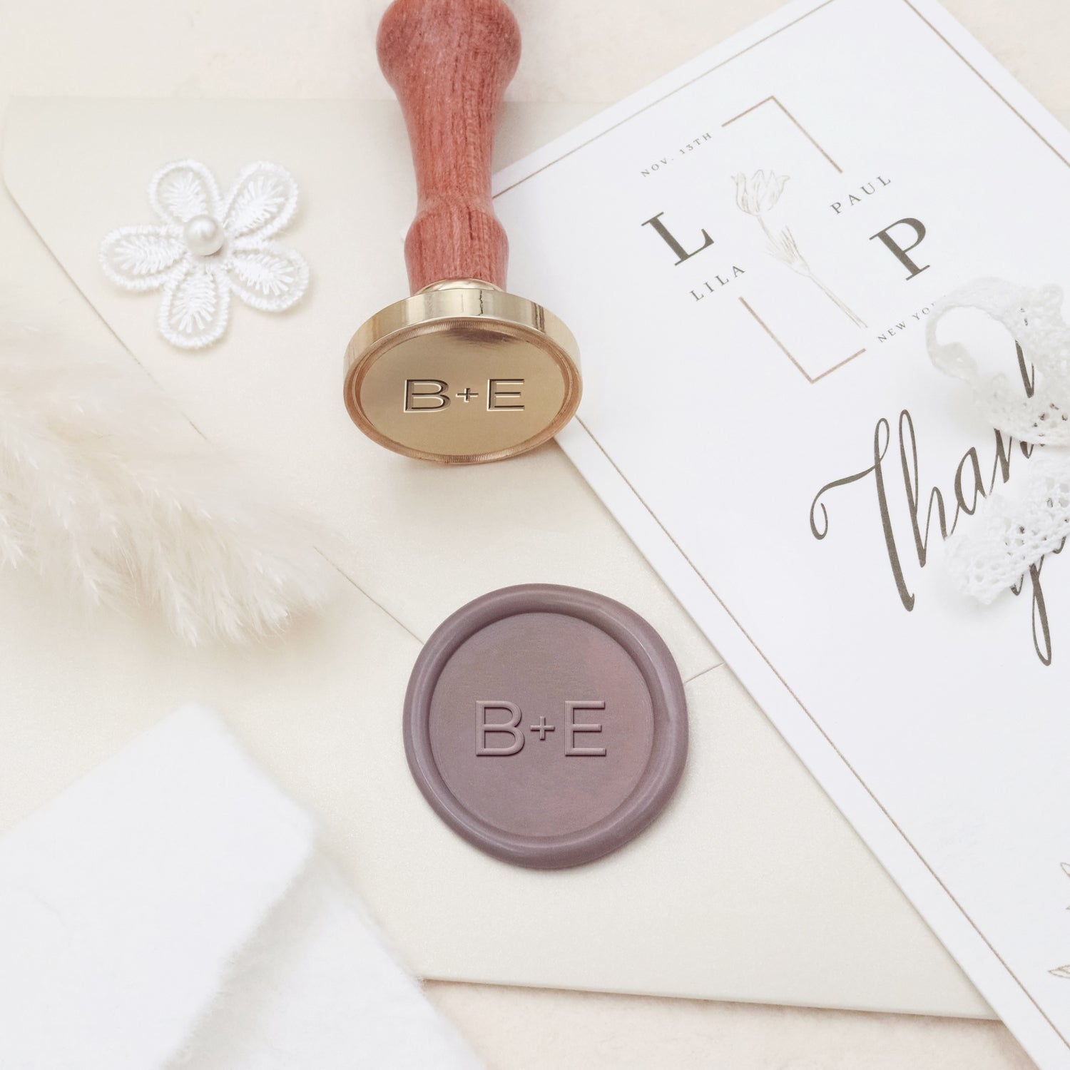 Custom Loving Heart with Horizontal Initials Minimalist Wedding Wax Seal Stamp-4 3