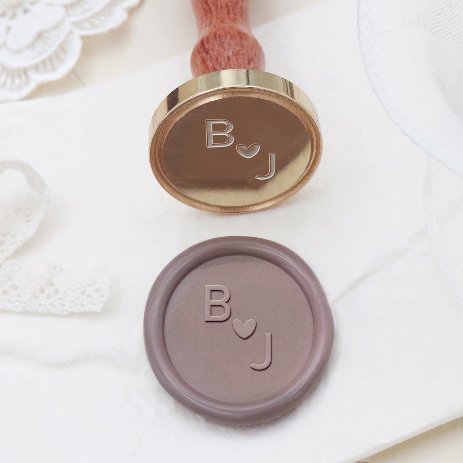 Custom Loving Heart with Horizontal Initials Minimalist Wedding Wax Seal Stamp-7 2