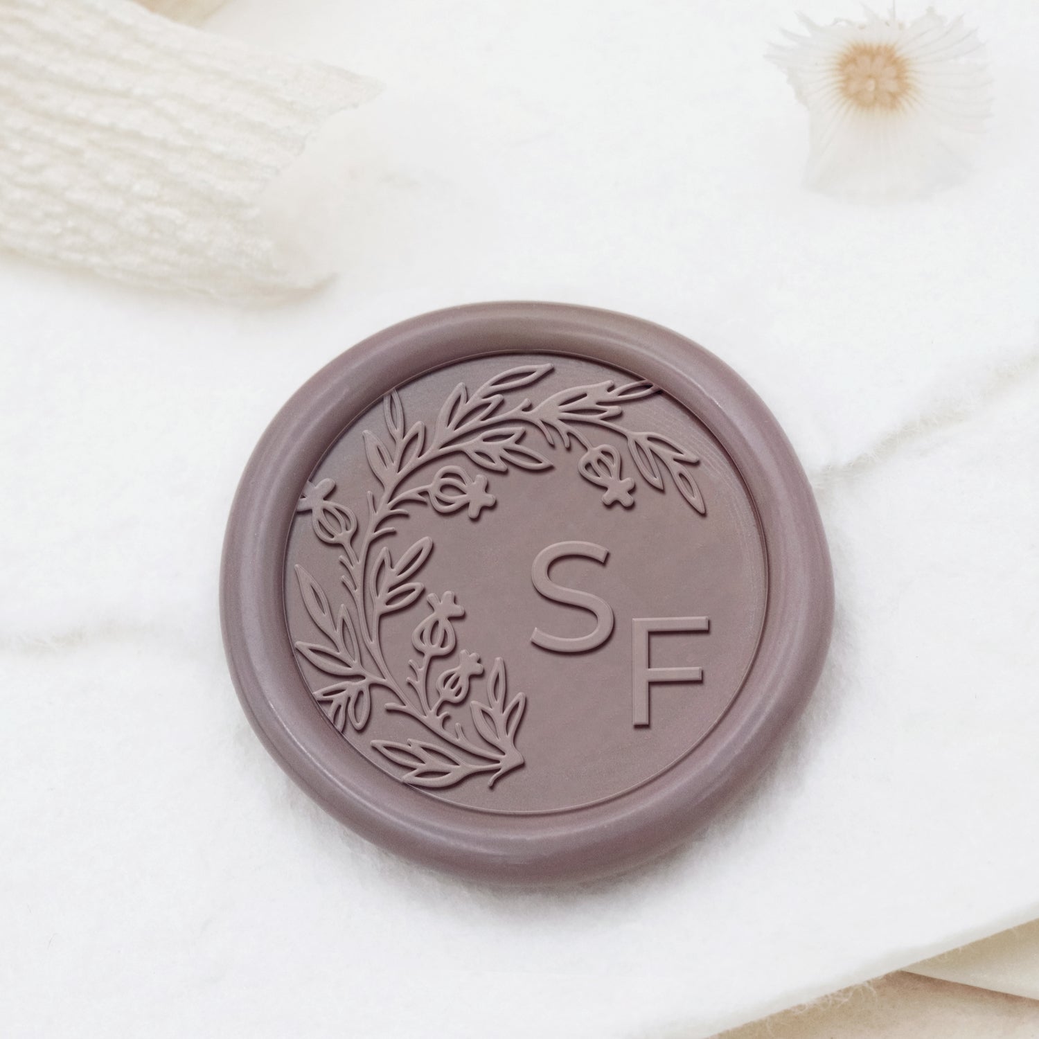 Custom Borderless Botanical Wedding Monogram Wax Seal Stamp - Style 9 1