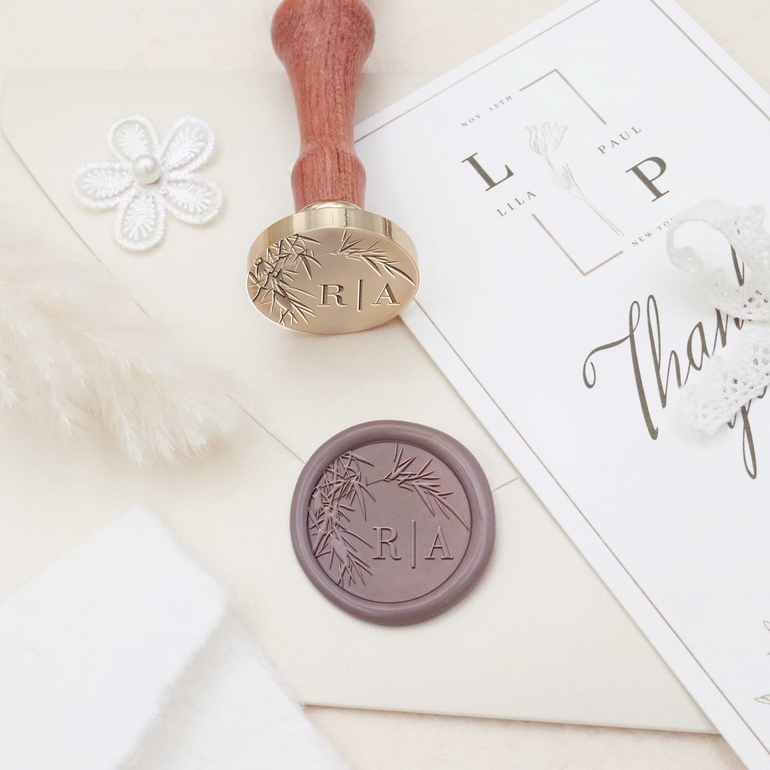 Custom Borderless Botanical Wedding Monogram Wax Seal Stamp - Style 17 3