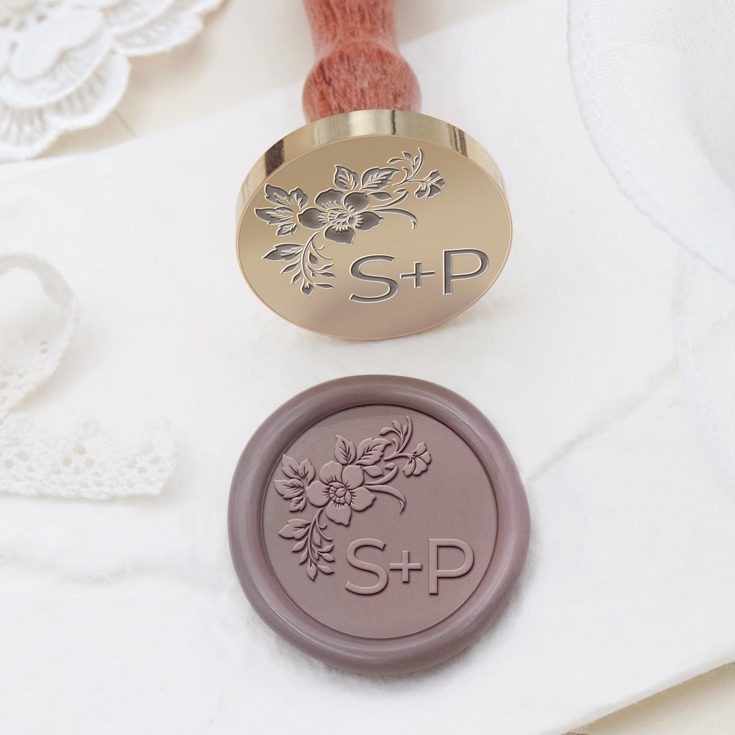 Custom Borderless Botanical Wedding Monogram Wax Seal Stamp - Style 27 2