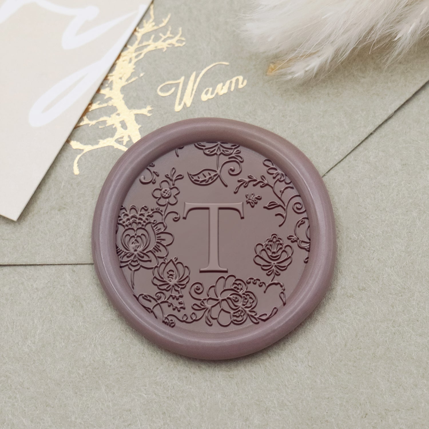 Custom Botanical Border Single Initial Wax Seal Stamp - Style 24 1