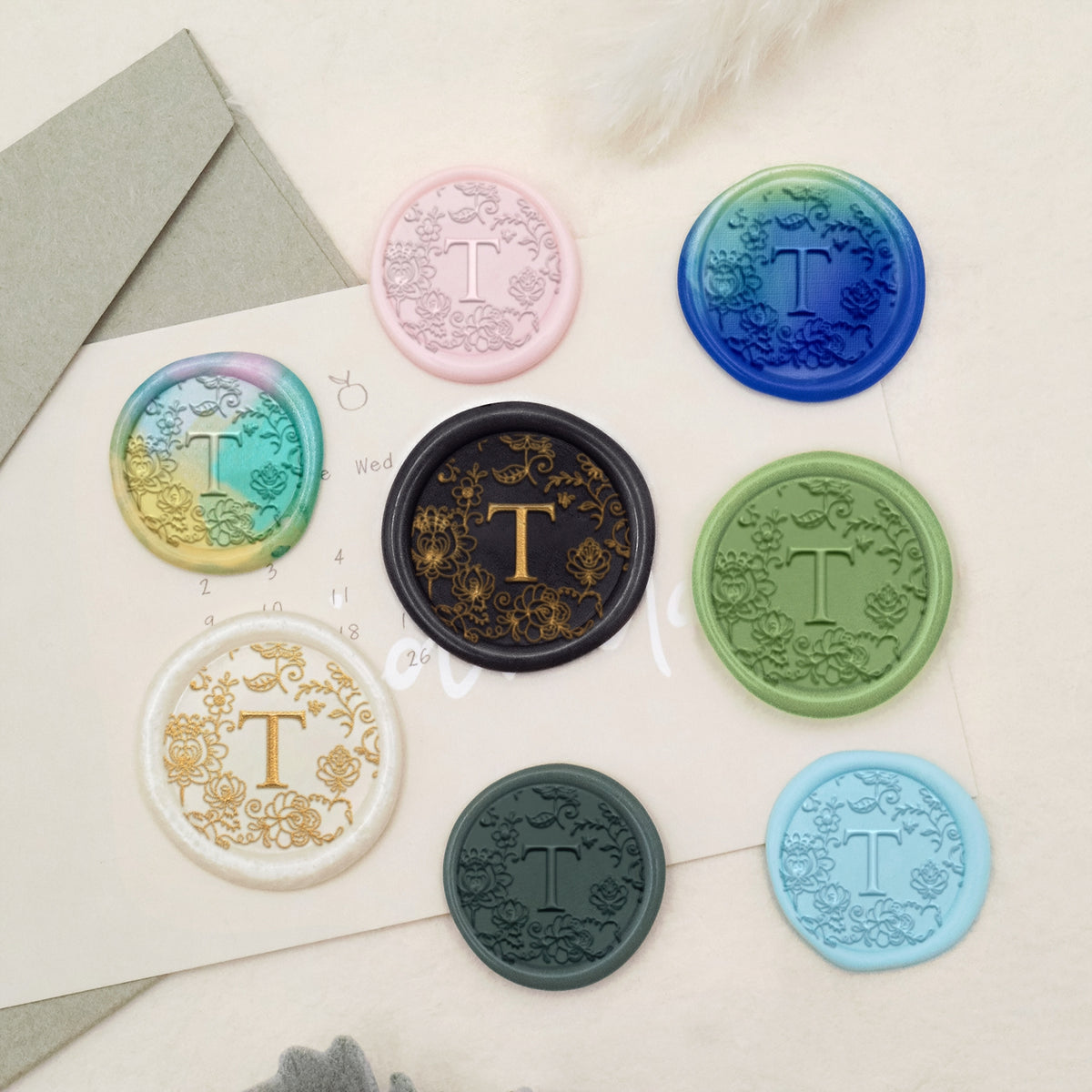 Custom Botanical Border Single Initial Wax Seal Stamp - Style 24 3