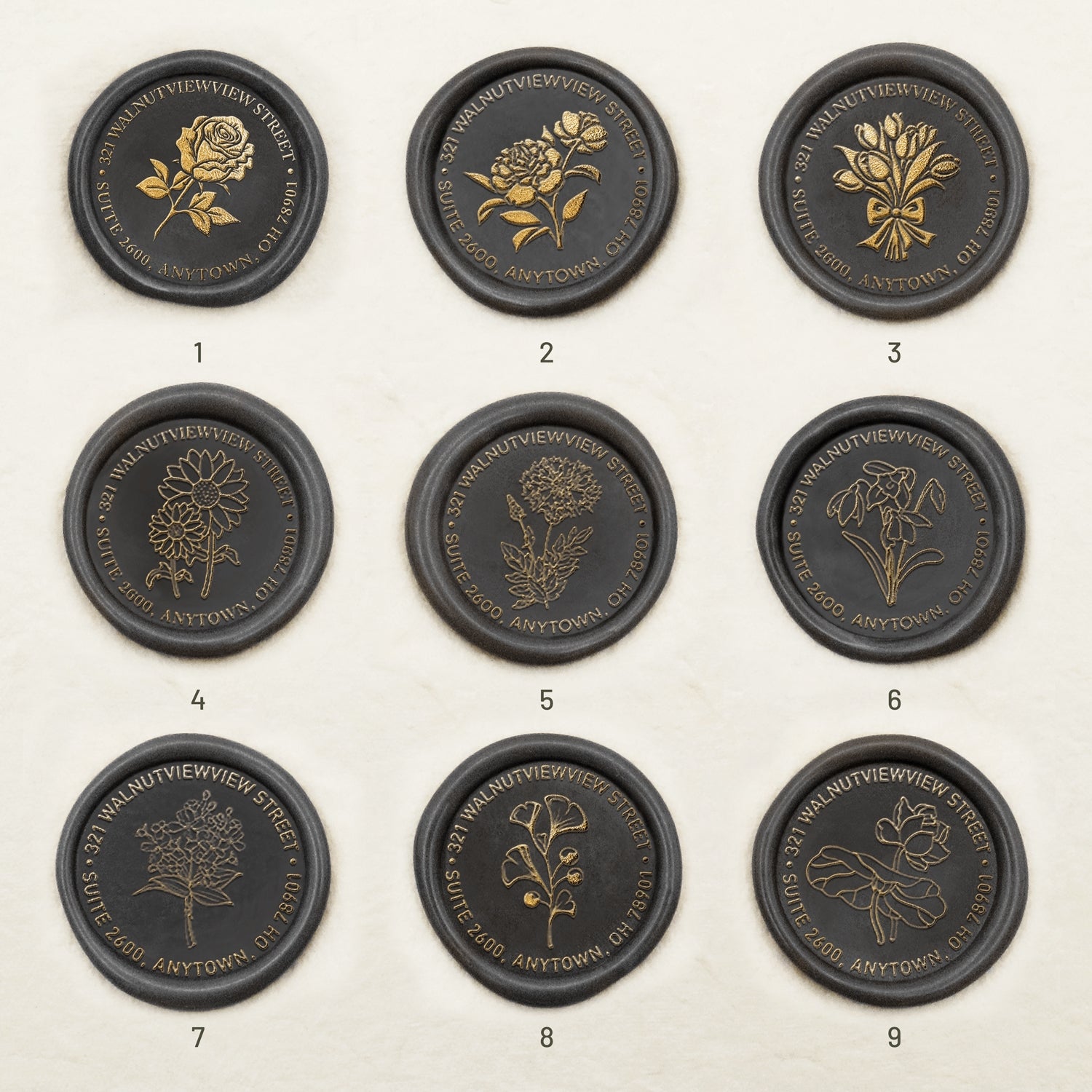 Custom Botanical Address Wax Seal Stamp (27 Designs)-sku1-9