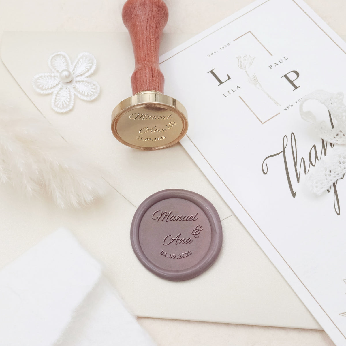 Custom Minimalist Name Wedding Wax Seal Stamp - Style 2 3
