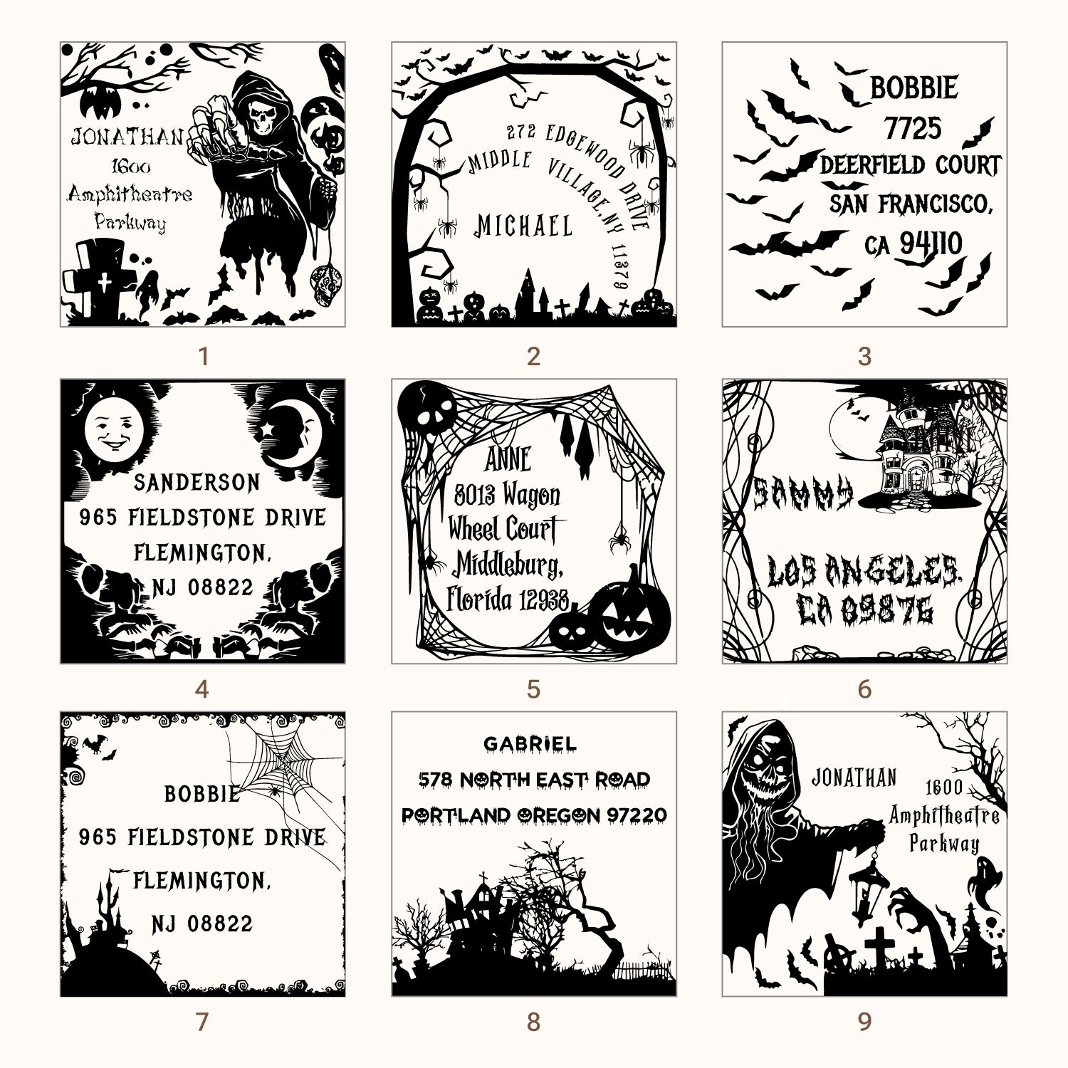 Custom Halloween Address Rubber Stamp (27 Designs) sku1