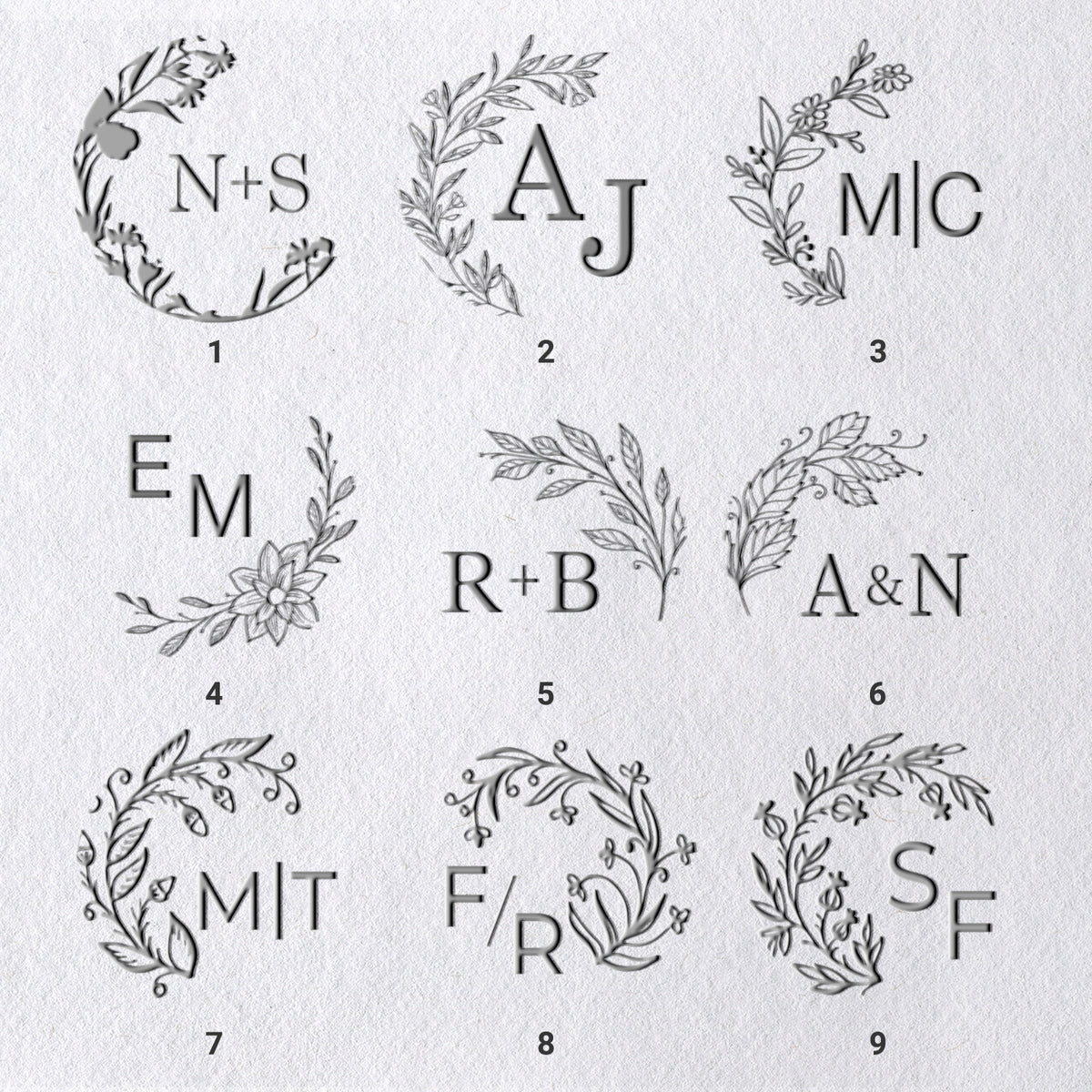 Custom Botanical Initials Wedding Monogram Embosser (27 Designs) Custom Botanical Initials Wedding Monogram Embosser (27 Designs)11