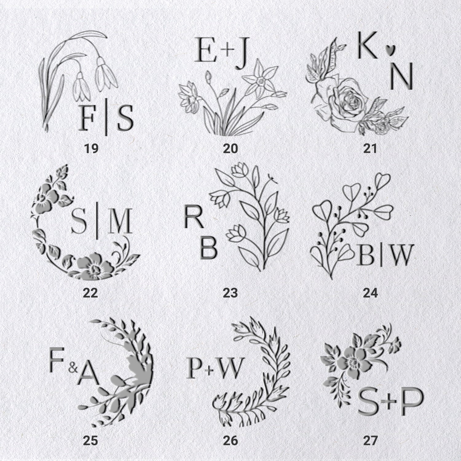 Custom Botanical Initials Wedding Monogram Embosser (27 Designs) Custom Botanical Initials Wedding Monogram Embosser (27 Designs)31