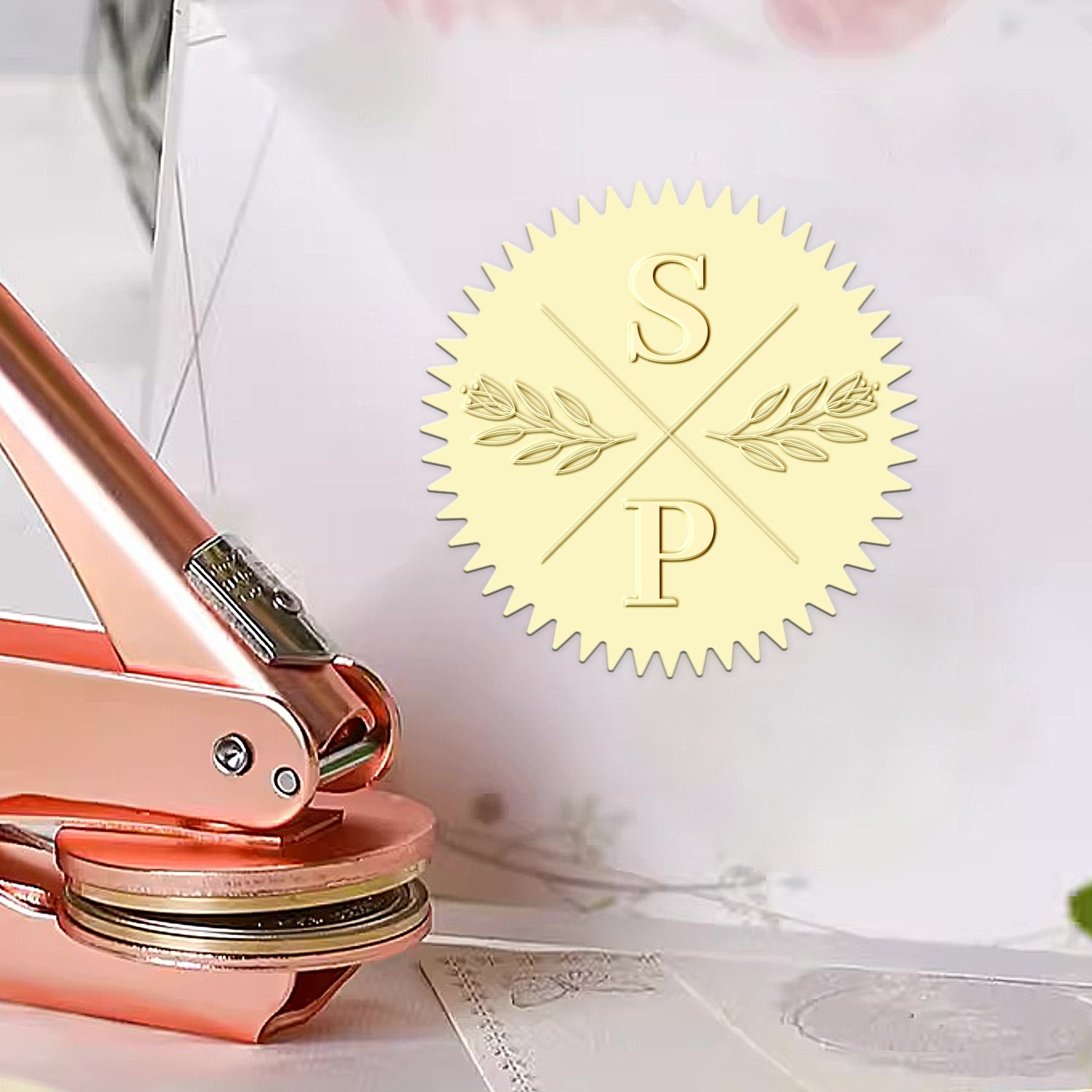 Custom Tulip Wedding Monogram Initial Embosser 1-141
