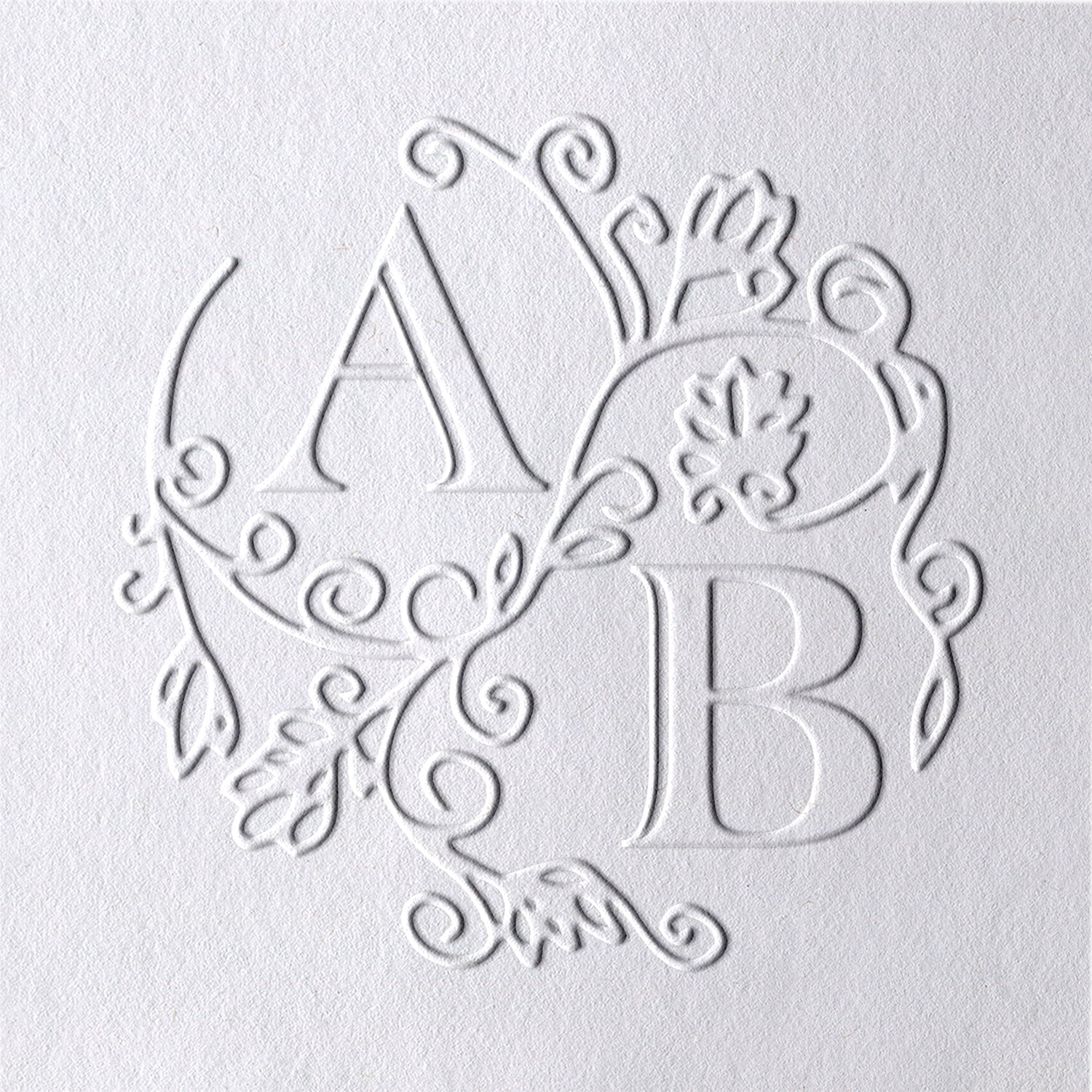 Custom Diagonal Initials and Botanical Circle Monogram Embosser 321