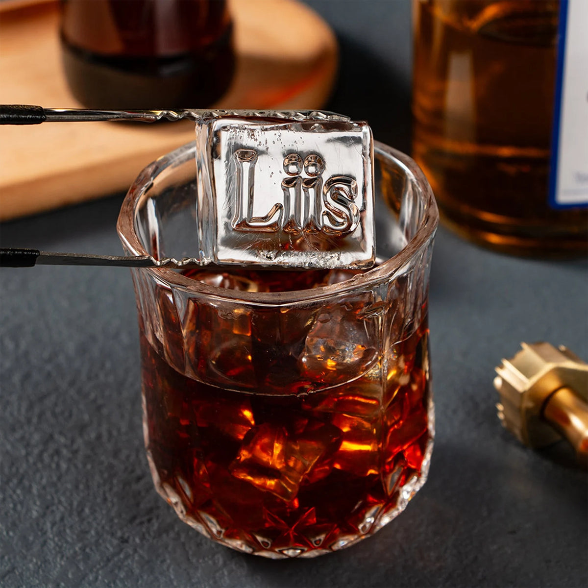 Liis Typography Double Monogram Brass Ice Stamp for Bartender & Planner